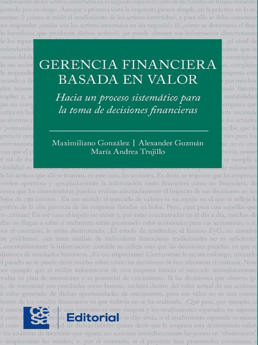 Title details for Gerencia financiera basada en valor by Maximiliano González - Wait list
